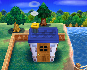 Default exterior of Kicks's house in Animal Crossing: Happy Home Designer