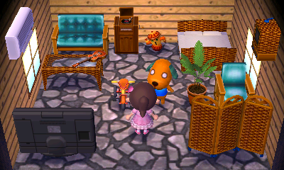 Interior of Biskit's house in Animal Crossing: New Leaf