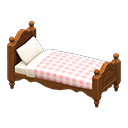 Ranch Bed (Dark Brown - Pink Gingham) NH Icon.png
