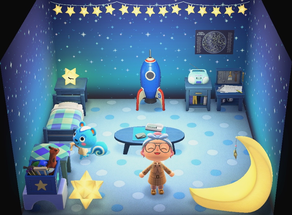 Interior of Filbert's house in Animal Crossing: New Horizons