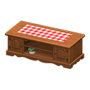 Ranch Lowboard (Dark Brown - Red Gingham) NH Icon.png