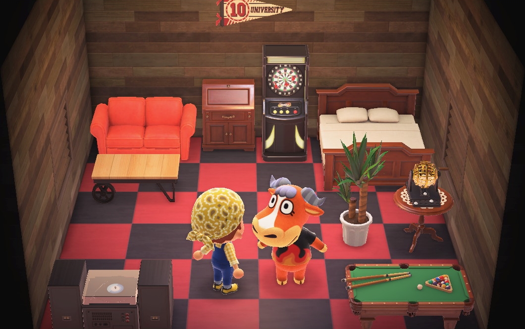 Interior of Angus's house in Animal Crossing: New Horizons