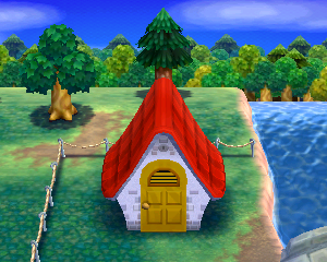 Default exterior of Chester's house in Animal Crossing: Happy Home Designer