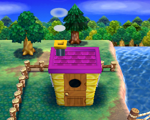 Default exterior of Gaston's house in Animal Crossing: Happy Home Designer