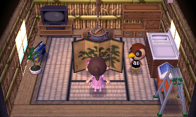 Interior of Sparro's house in Animal Crossing: New Leaf