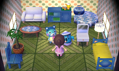 Interior of Bluebear's house in Animal Crossing: New Leaf
