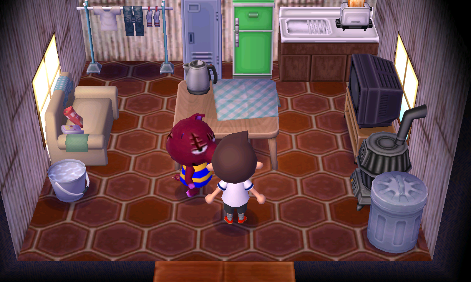 Interior of Rasher's house in Animal Crossing: New Leaf