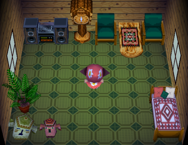 Interior of Biskit's house in Animal Crossing