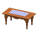 Ranch Tea Table (Dark Brown - Blue Gingham) NH Icon.png