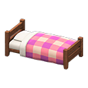 Wooden Simple Bed (Dark Wood - Pink) NH Icon.png