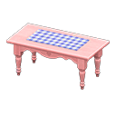 Ranch Tea Table (Pink - Blue Gingham) NH Icon.png