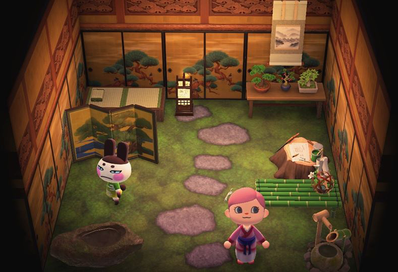Interior of Genji's house in Animal Crossing: New Horizons