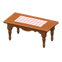 Ranch Tea Table (Dark Brown - Pink Gingham) NH Icon.png
