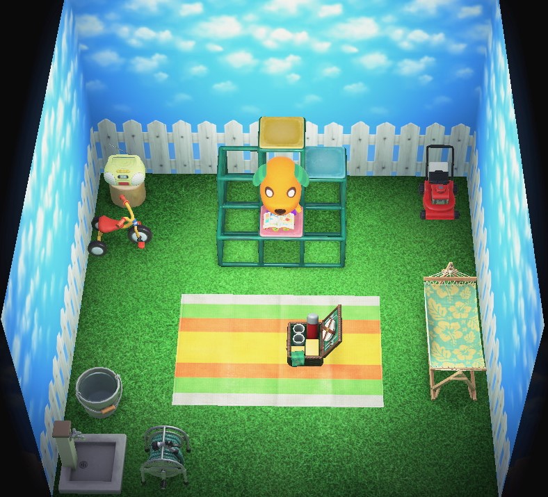 Interior of Biskit's house in Animal Crossing: New Horizons