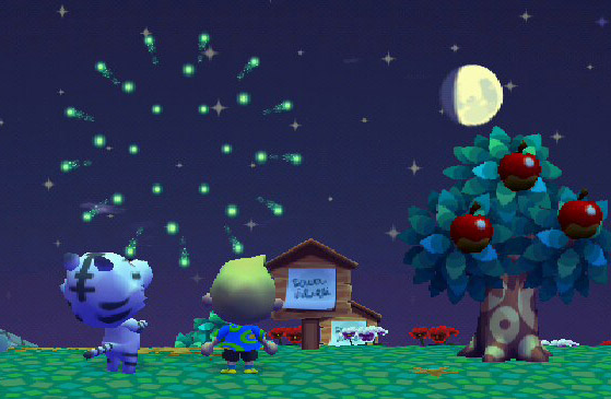 The fireworks show in Animal Crossing: City Folk.