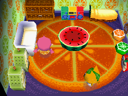 Interior of Tangy's house in Animal Crossing: Wild World