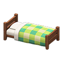 Wooden Simple Bed (Dark Wood - Green) NH Icon.png