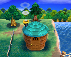 Default exterior of Jitters's house in Animal Crossing: Happy Home Designer