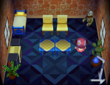 Punchy's house interior in Animal Crossing