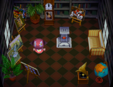 Velma's house interior in Animal Crossing