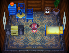 Stu's house interior in Animal Crossing