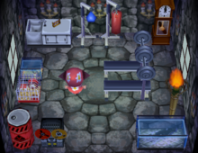 Gaston's house interior in Animal Crossing