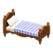 Ranch Bed (Dark Brown - Blue Gingham) NH Icon.png