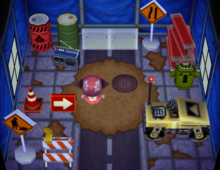 Spike's house interior in Animal Crossing