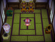 Iggy's house interior in Animal Crossing