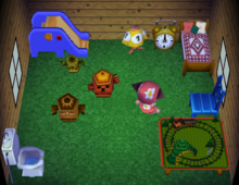 Dizzy's house interior in Animal Crossing